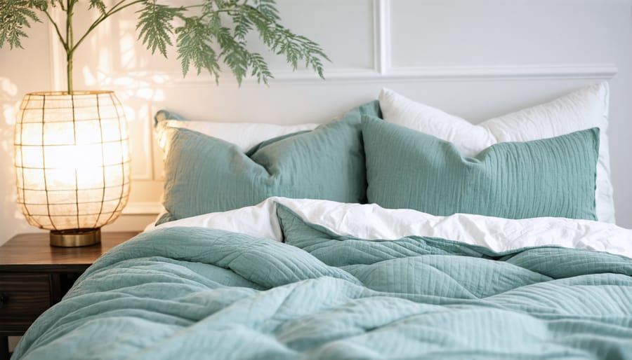 CBD-infused pillows and sheets on a bed, offering a soothing touch