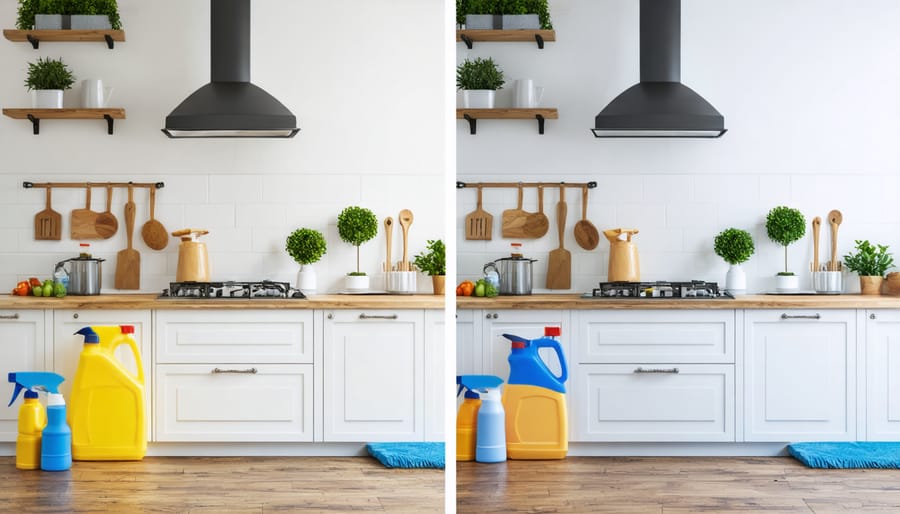 Before and after comparison of a professionally cleaned staged kitchen